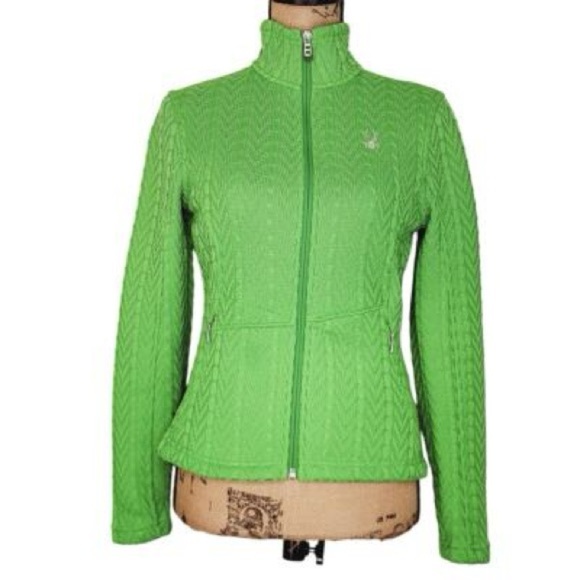 SPYDER Cable Knit Lime Zip Jacket - Picture 1 of 4